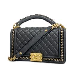 Chanel Handbag Boy Chain Shoulder Lambskin Black Women's
