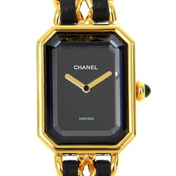 Chanel CHANEL Premiere S Watch H0001 Gold Plated x Leather Quartz Analog Display Black Dial Ladies