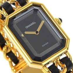 Chanel CHANEL Premiere S Watch H0001 Gold Plated x Leather Quartz Analog Display Black Dial Ladies