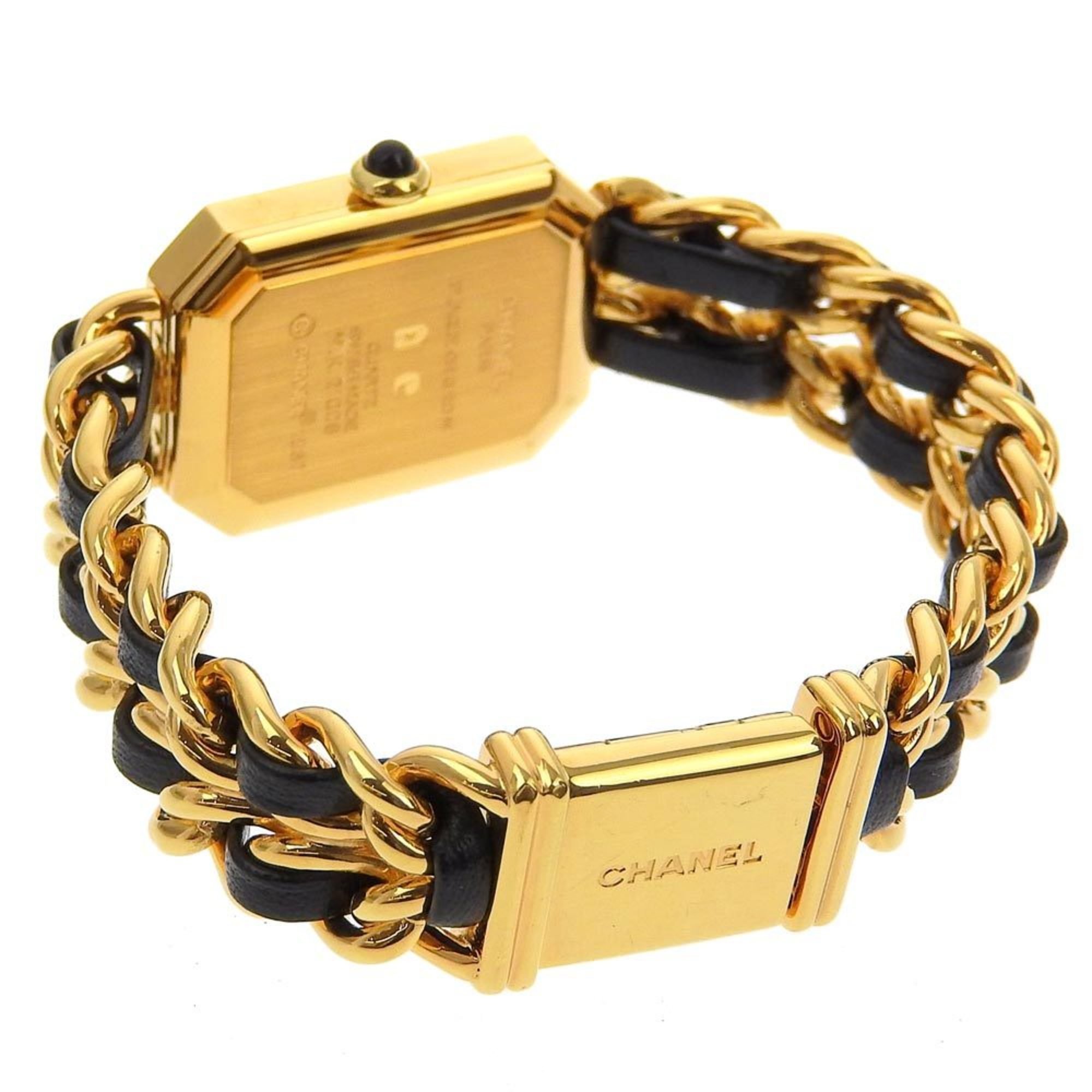 Chanel CHANEL Premiere S Watch H0001 Gold Plated x Leather Quartz Analog Display Black Dial Ladies