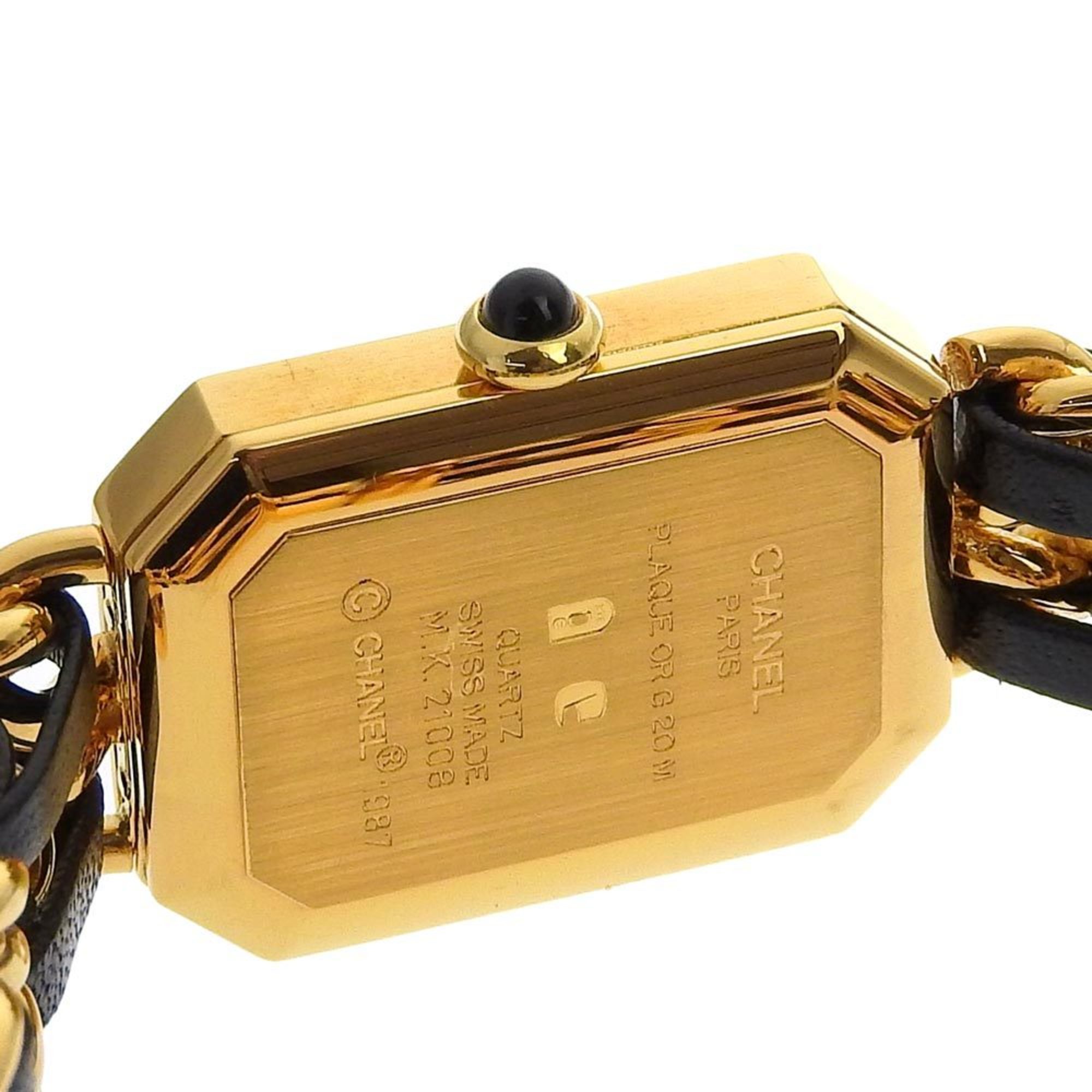 Chanel CHANEL Premiere S Watch H0001 Gold Plated x Leather Quartz Analog Display Black Dial Ladies