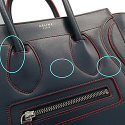 CELINE Women's Handbag Leather Luggage Micro Shopper Navy Red
