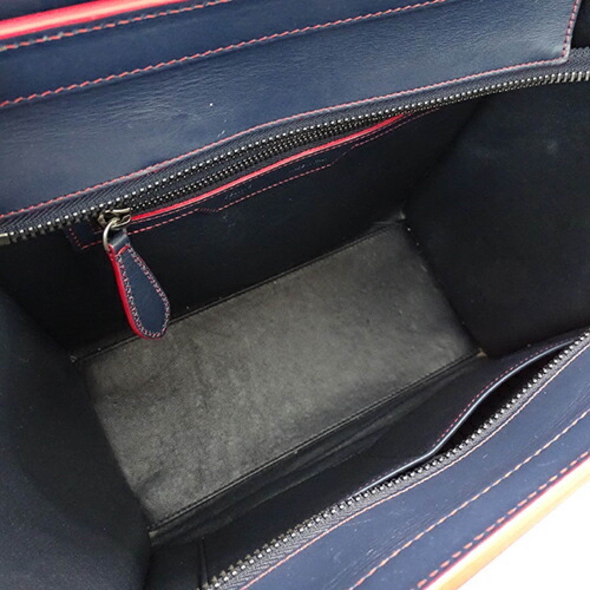 CELINE Women's Handbag Leather Luggage Micro Shopper Navy Red
