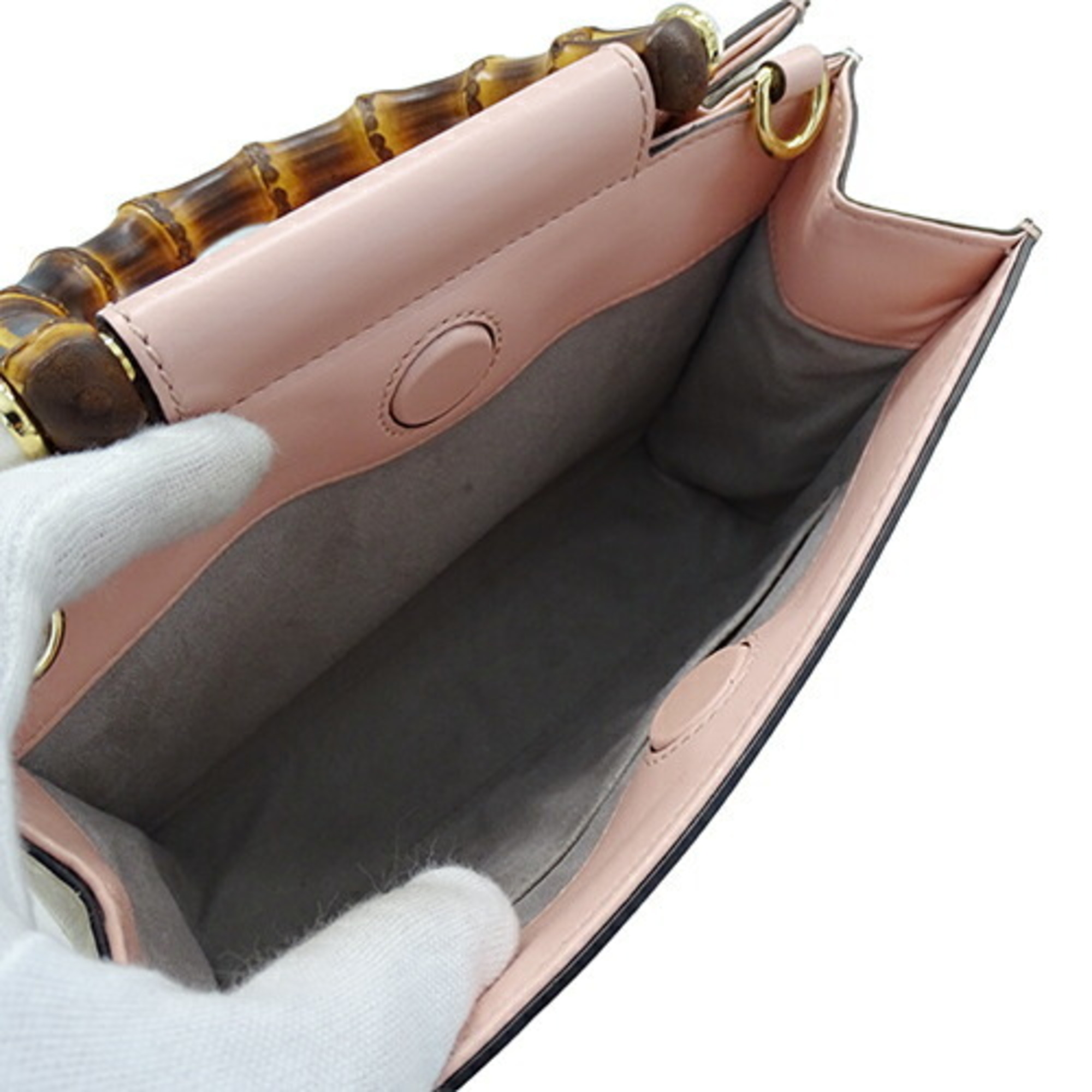 GUCCI Bag Women's Handbag Shoulder 2way Leather Bamboo Nimfair Pink Ivory 470271