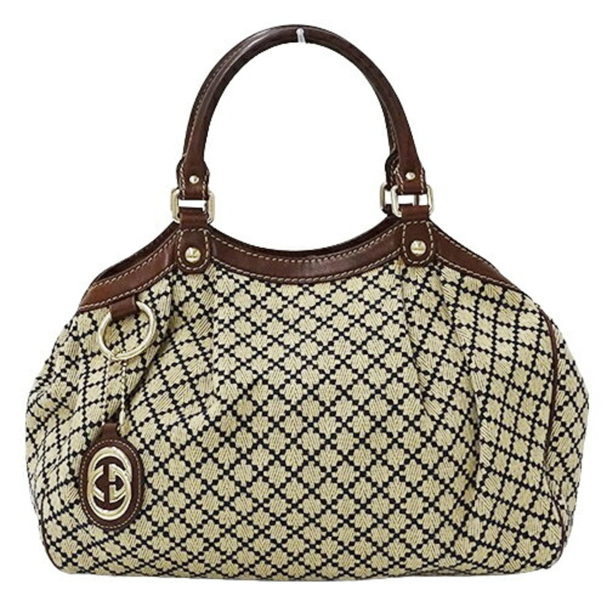 GUCCI Bag Women's Handbag Diamante Sukey Cotton Canvas Beige Brown 211944