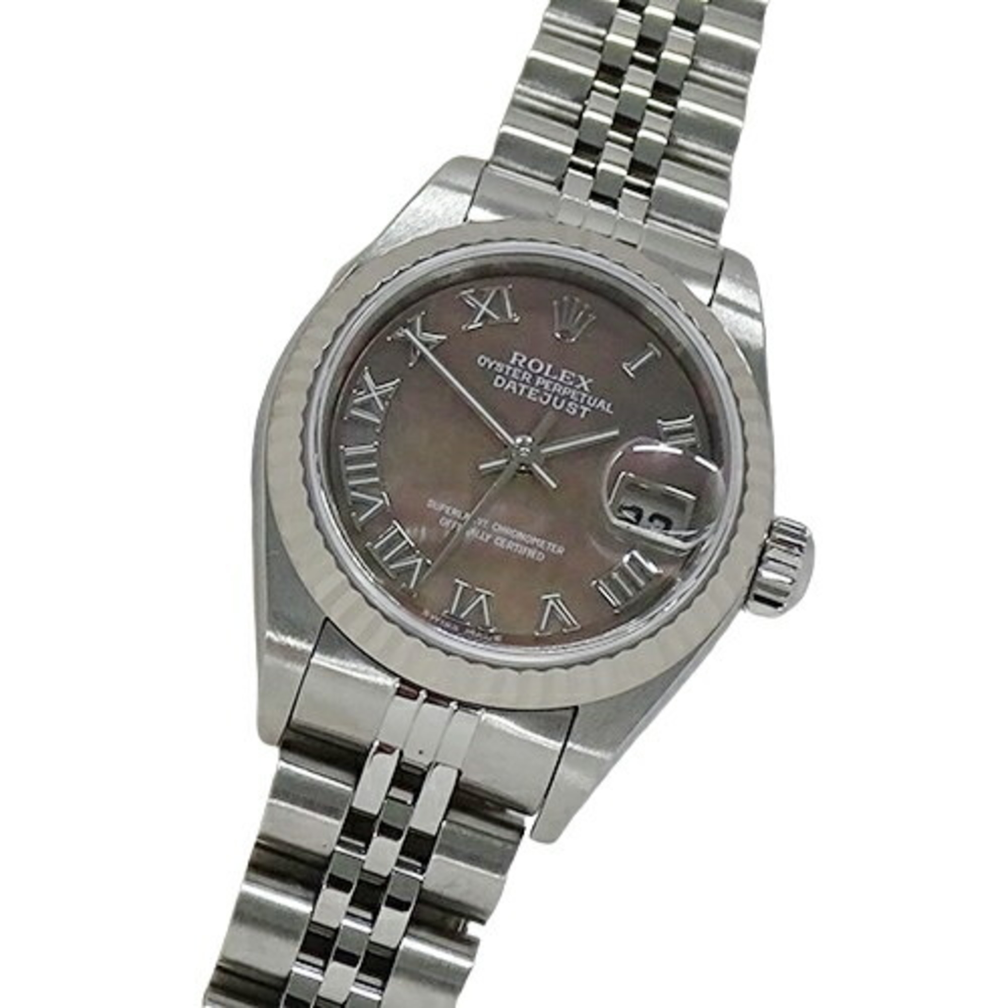 Rolex ROLEX Datejust 79174NR Y serial number watch for women, black shell, automatic winding, AT, stainless steel, SS, white gold, WG, Roman, polished