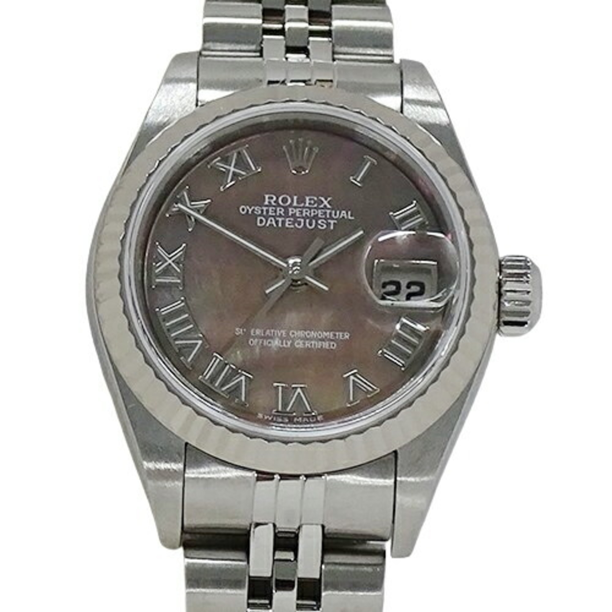 Rolex ROLEX Datejust 79174NR Y serial number watch for women, black shell, automatic winding, AT, stainless steel, SS, white gold, WG, Roman, polished