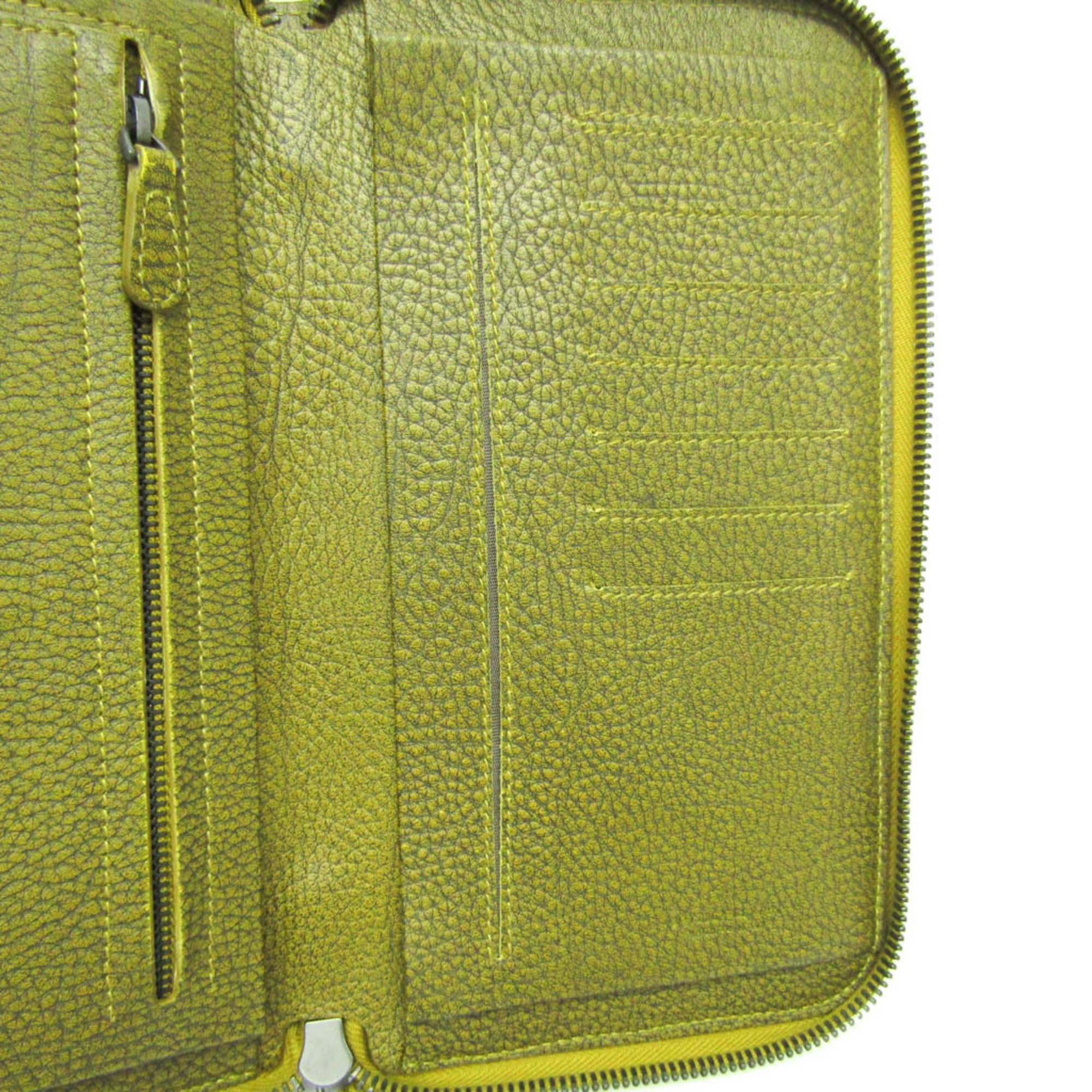 Bottega Veneta Intrecciato Travel Case Men,Women Leather Long Wallet (bi-fold) Black,Dark Yellow