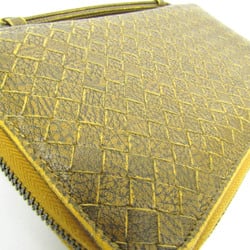 Bottega Veneta Intrecciato Travel Case Men,Women Leather Long Wallet (bi-fold) Black,Dark Yellow