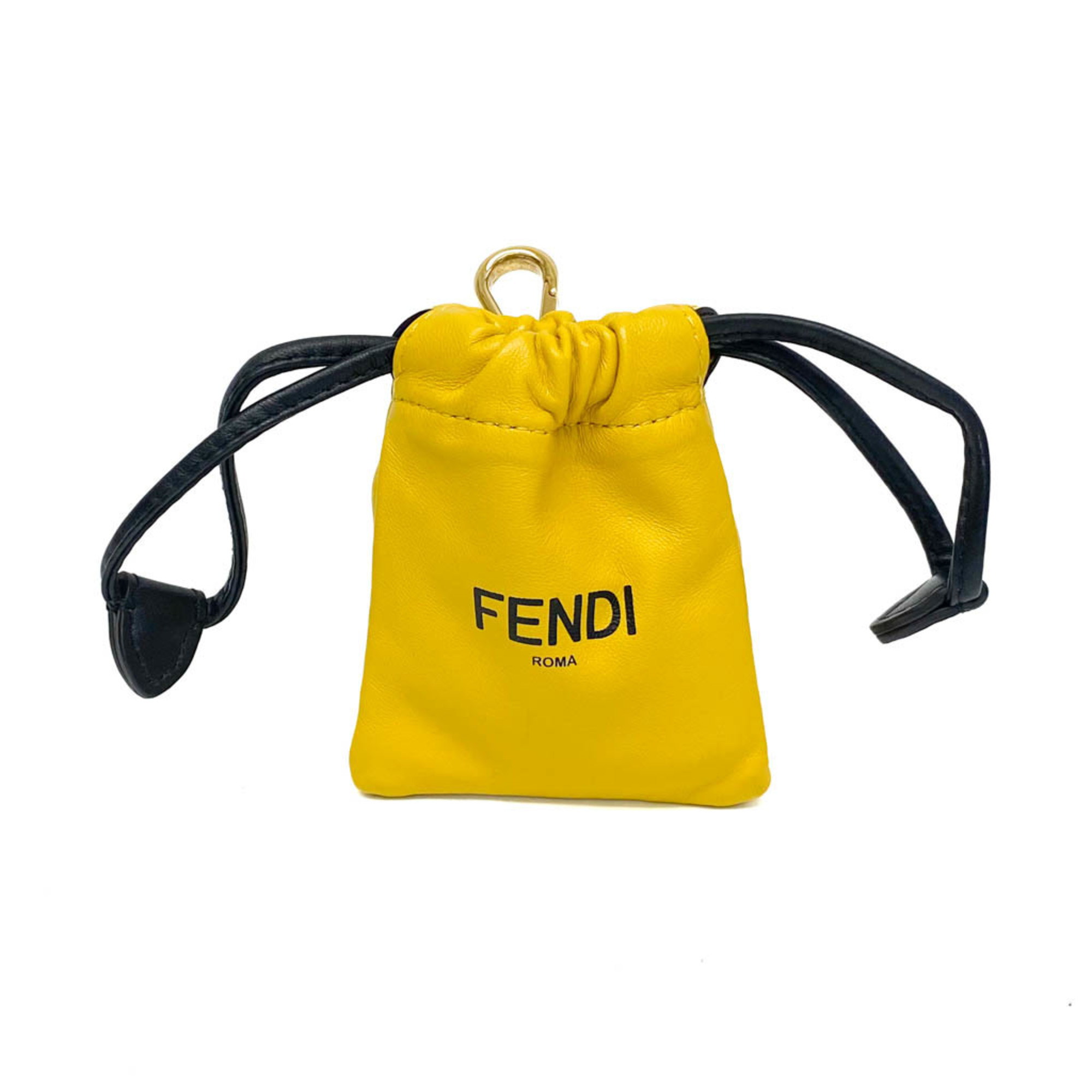 Fendi Leather,Metal Handbag Charm Black,Gold,Yellow 7AR897