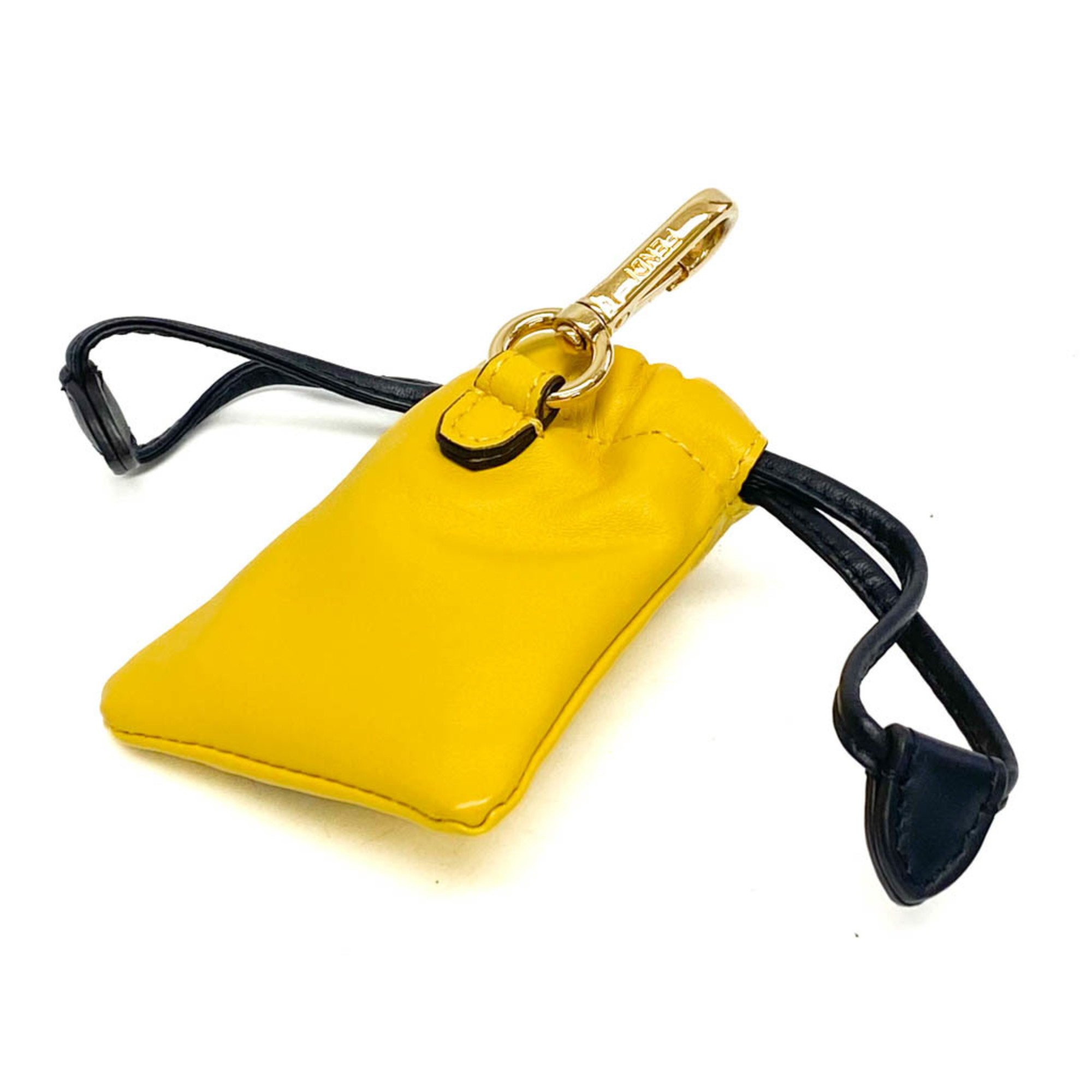 Fendi Leather,Metal Handbag Charm Black,Gold,Yellow 7AR897