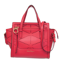 Salvatore Ferragamo Gancini 21 G497 Women's Leather Handbag,Shoulder Bag Pink Red