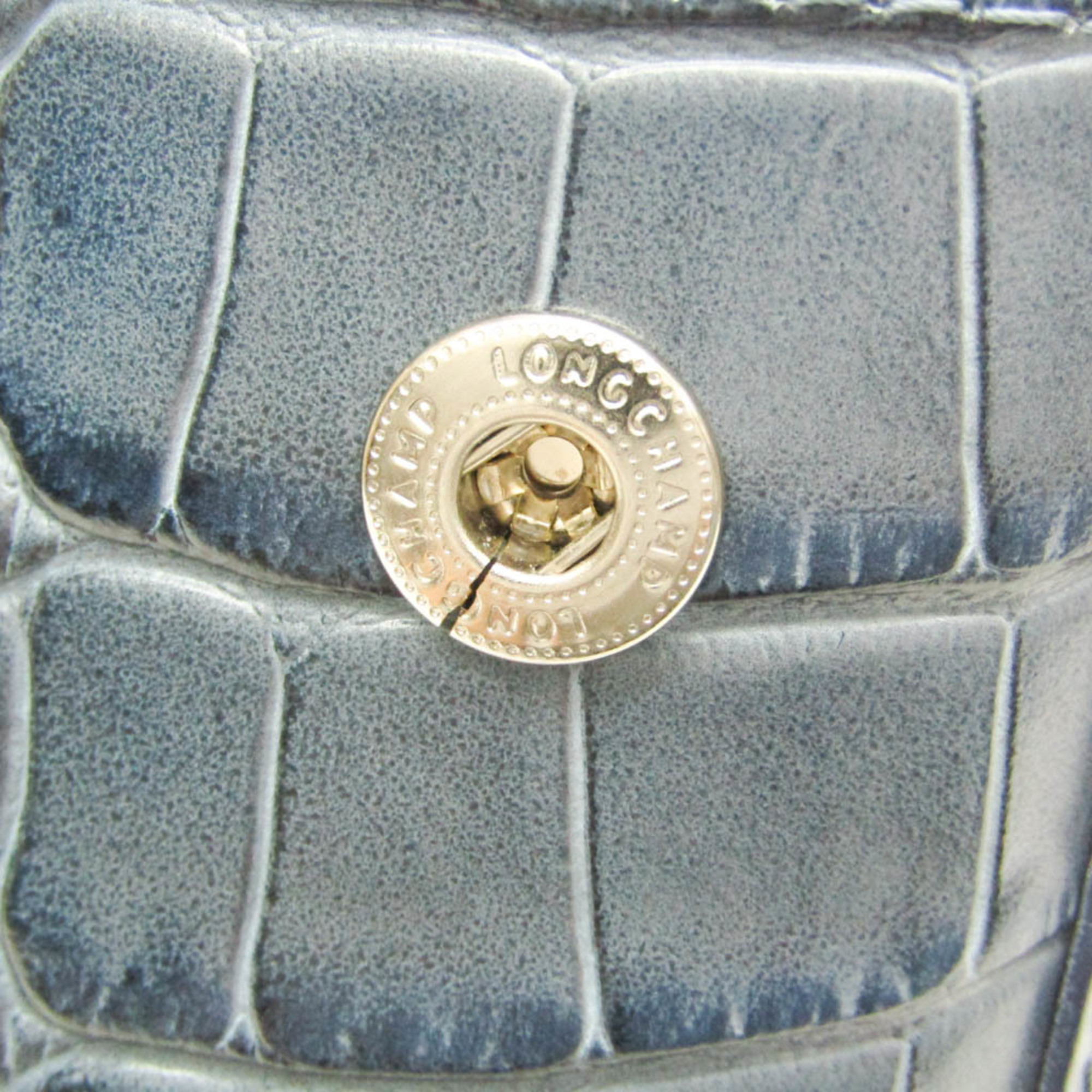 Longchamp ROSEAU Women's Leather Tote Bag Light Blue Gray