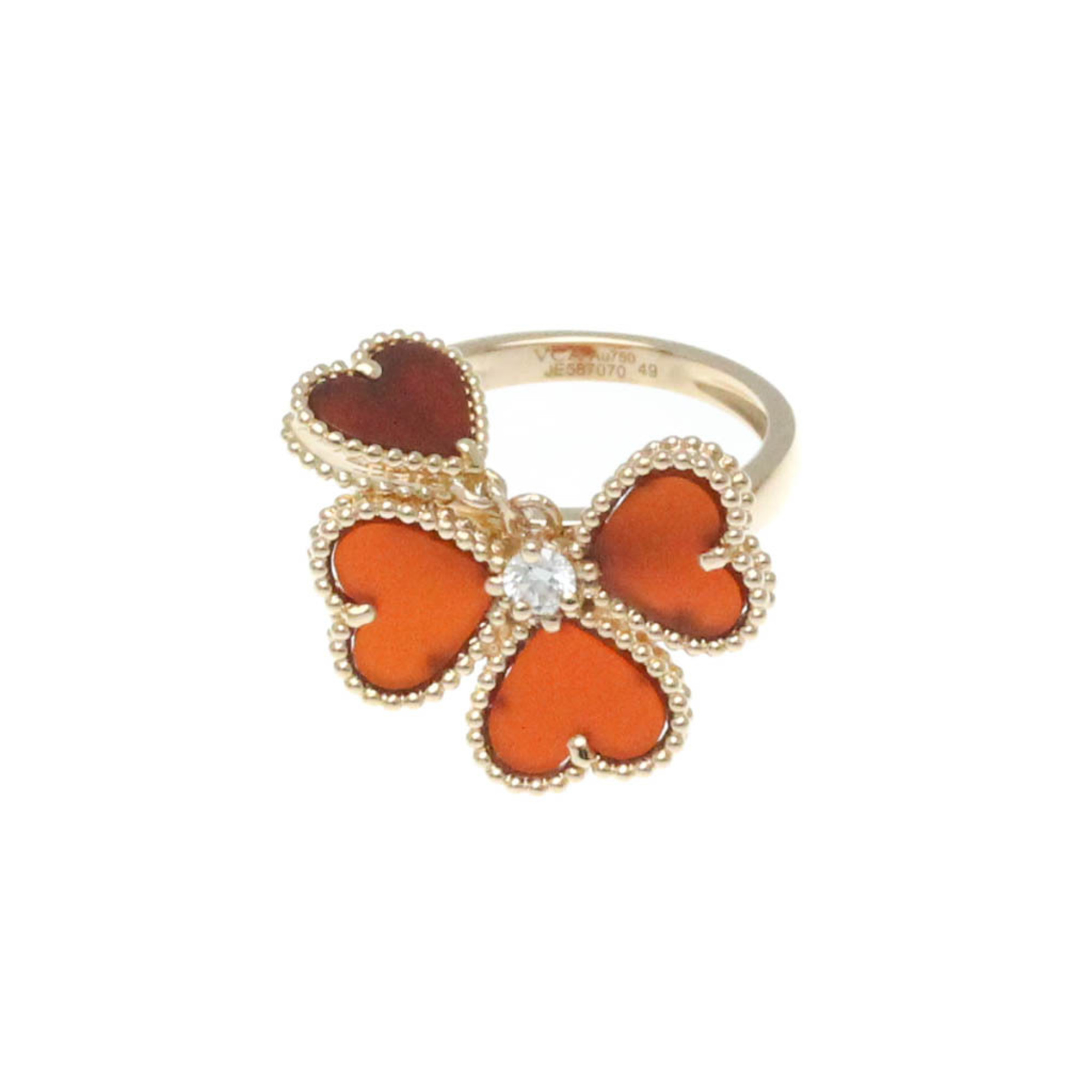 Van Cleef & Arpels Sweet Alhambra Effeuillage Ring Pink Gold (18K) Fashion Carnelian,Diamond Band Ring Carat/0.08 Pink Gold