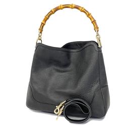 Gucci Handbag Bamboo 282315 Leather Black Champagne Women's