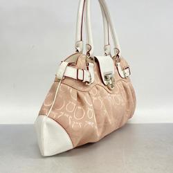 Salvatore Ferragamo Handbag Gancini Nylon Canvas Leather Pink White Women's