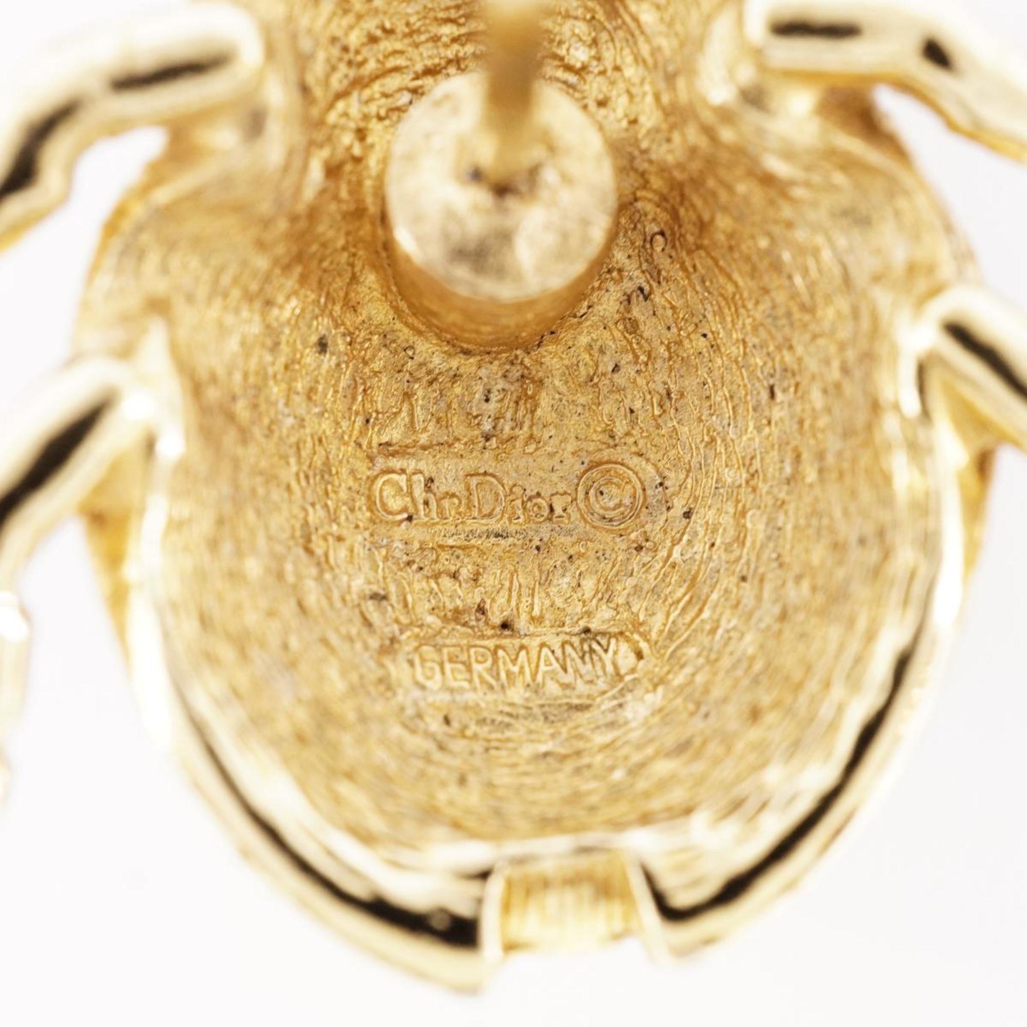 Christian Dior Brooch Ladybug Motif Rhinestone GP Plated Gold Red Women's
