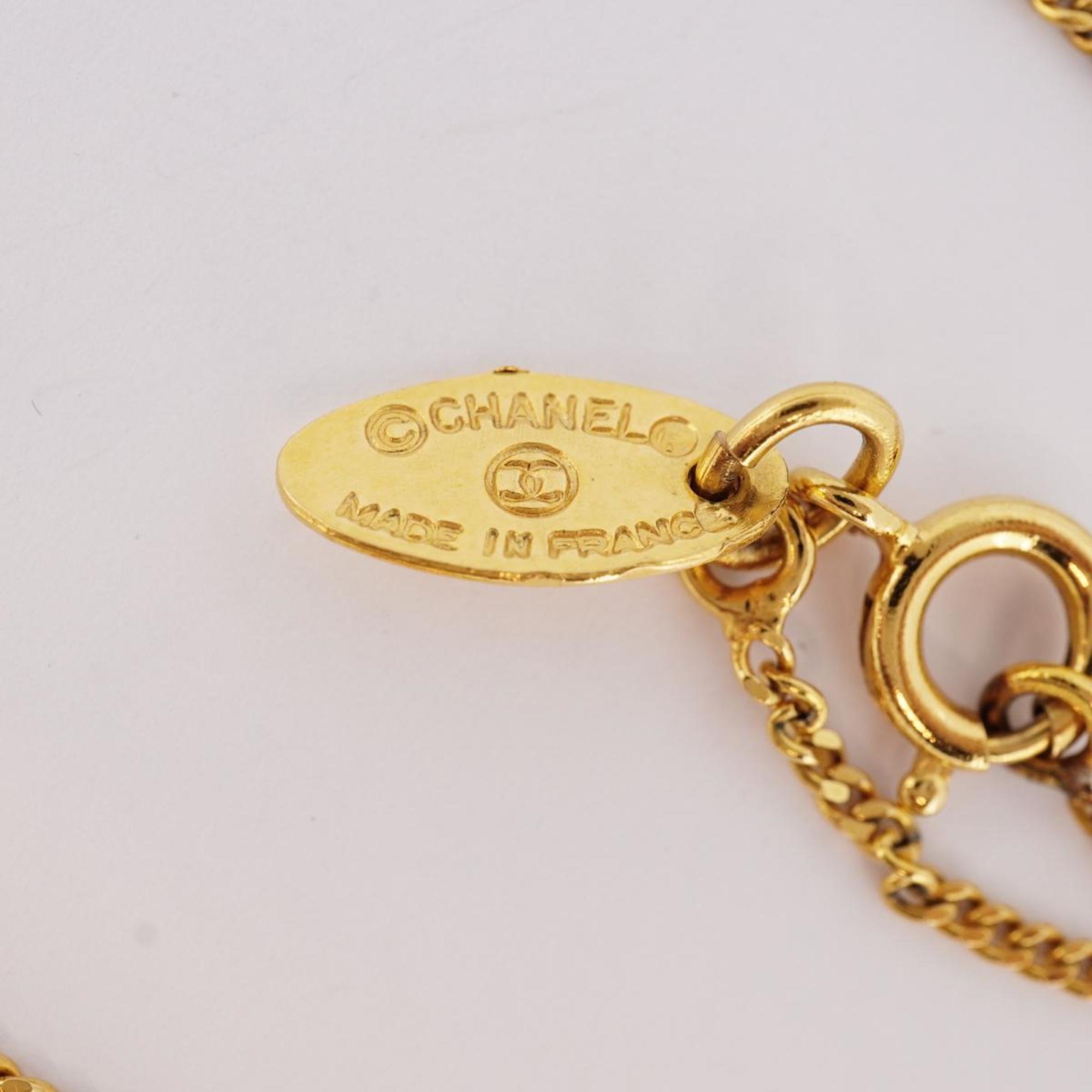 Chanel Necklace Circle Faux Pearl GP Plated Gold Women's