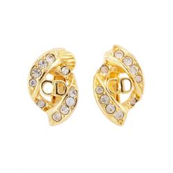 Christian Dior Earrings CD Rhinestone GP Plated Gold Women's