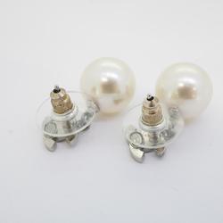 Chanel earrings with Coco mark, fake pearls, rhinestones, metal, silver, A22V, for women