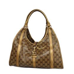 Gucci Shoulder Bag GG Crystal 203494 Coated Canvas Brown Gold Champagne Women's