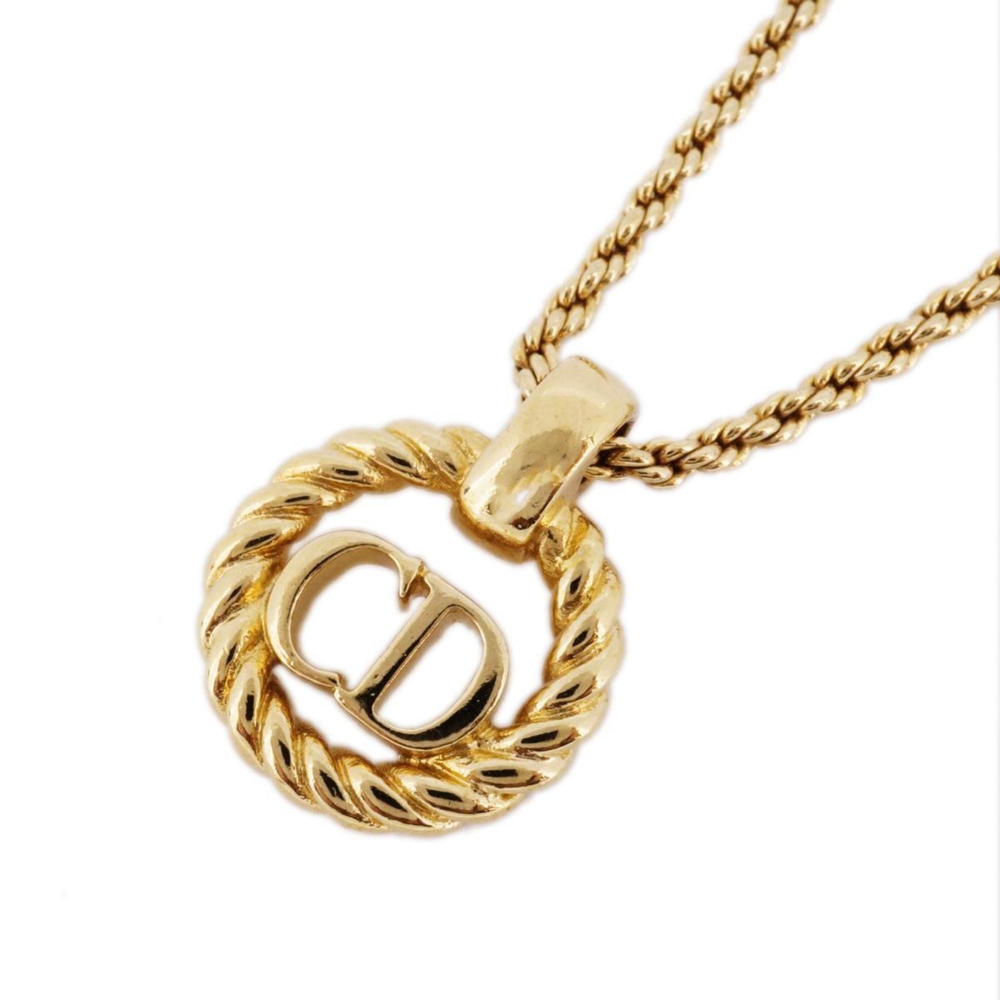 Christian Dior Necklace CD Circle GP Plated Gold Women's