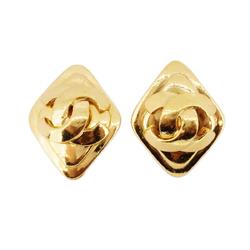 Chanel Earrings Coco Mark Diamond Shape GP Plated Gold 95P Women's