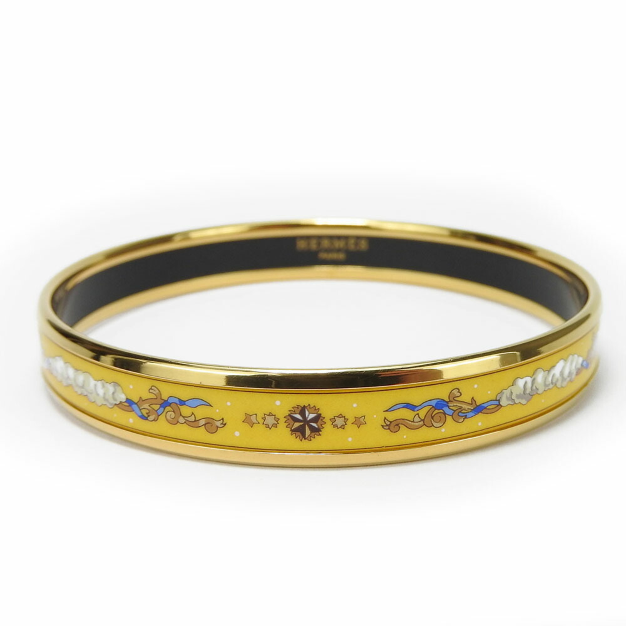 Hermes Bangle, Enamel PM, Metal, Cloisonne, Yellow, D Engraved, Accessory, Women's, HERMES