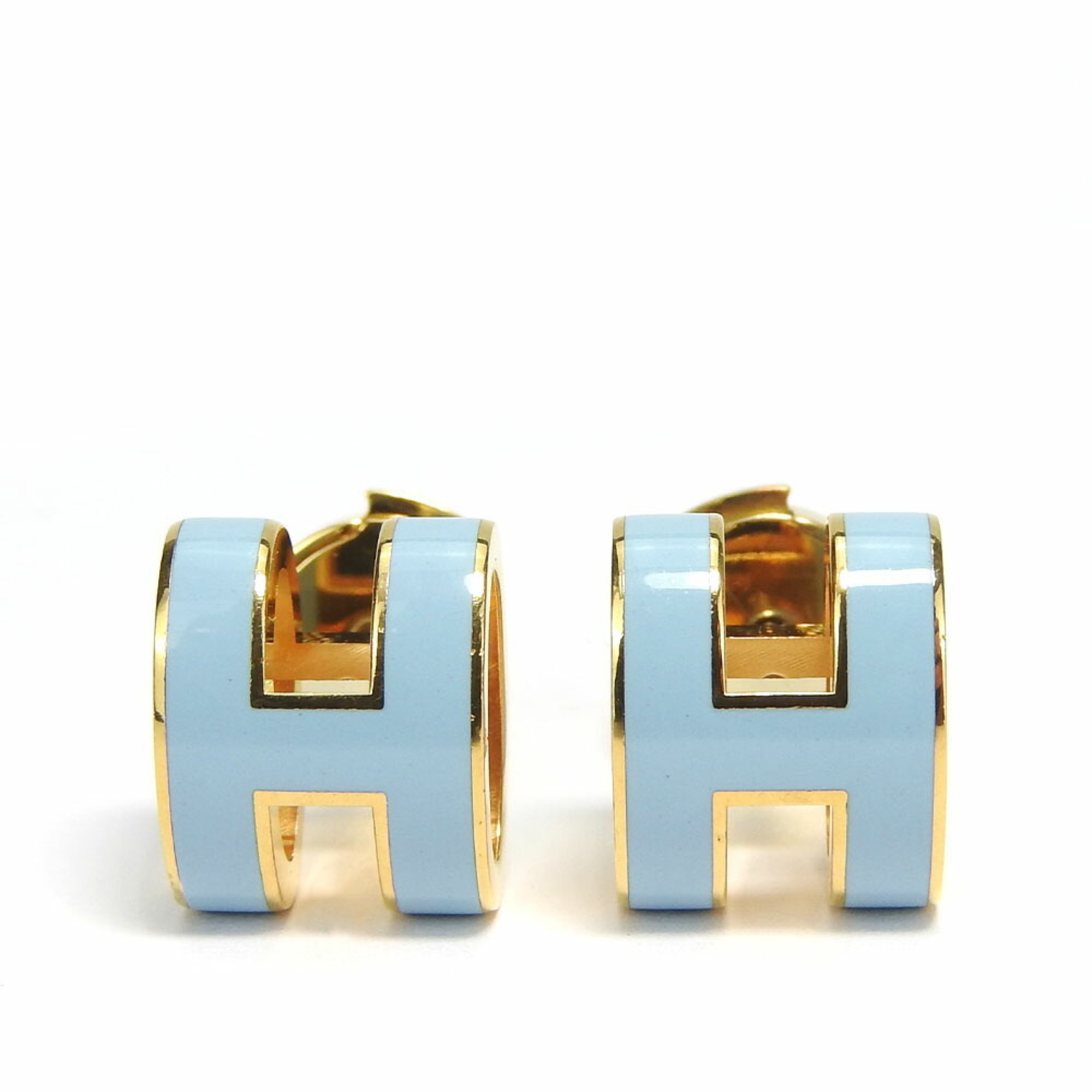 Hermes earrings, pop ash metal, light blue, plated, accessory, women's, HERMES