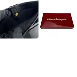 Salvatore Ferragamo Vara Long Wallet Embossed Leather Black Ribbon Bifold Women's