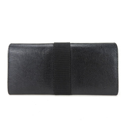 Salvatore Ferragamo Vara Long Wallet Embossed Leather Black Ribbon Bifold Women's