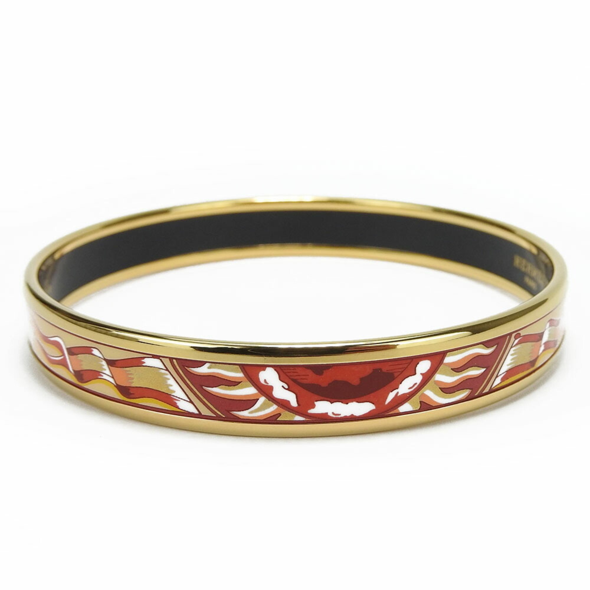 Hermes bracelet, enamel PM, metal, cloisonné, multi-color, gold, red, sailing ship, B stamp, women's, HERMES