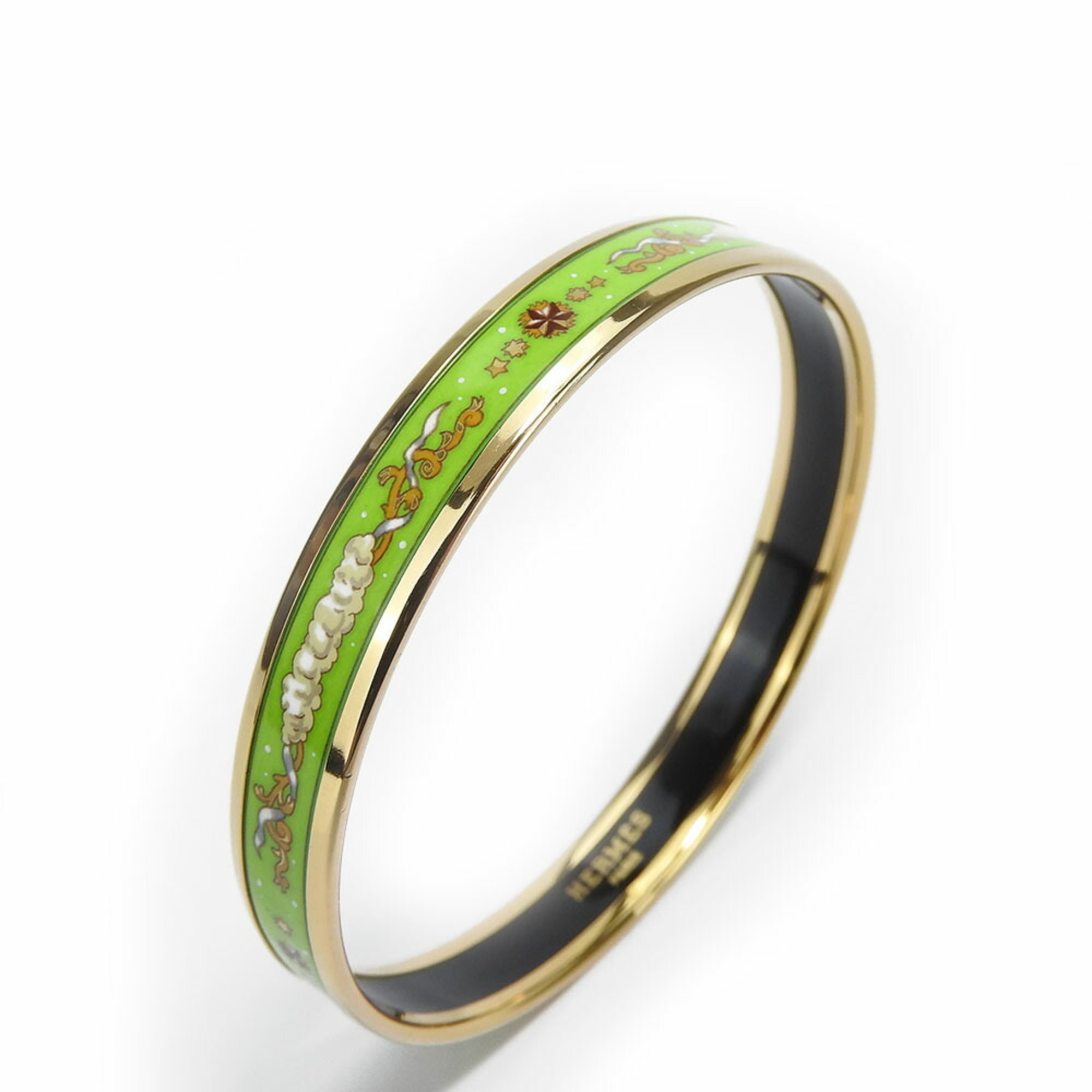 Hermes Bangle, Enamel PM, Metal, Cloisonne, Green, B Stamp, Accessory, Women's, HERMES