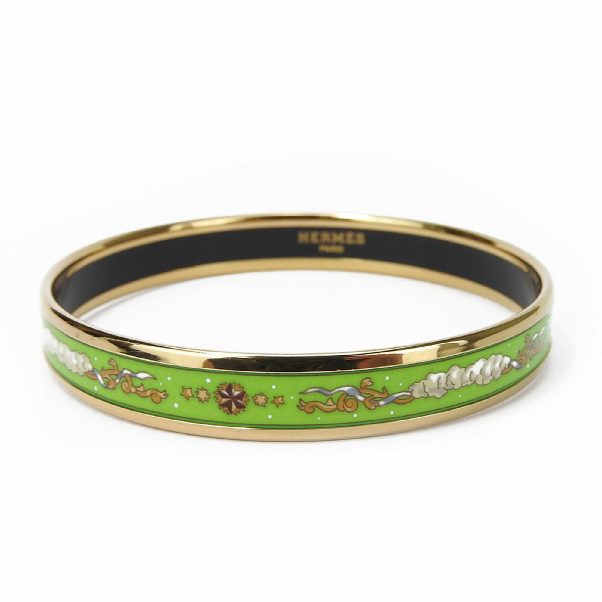 Hermes Bangle, Enamel PM, Metal, Cloisonne, Green, B Stamp, Accessory, Women's, HERMES