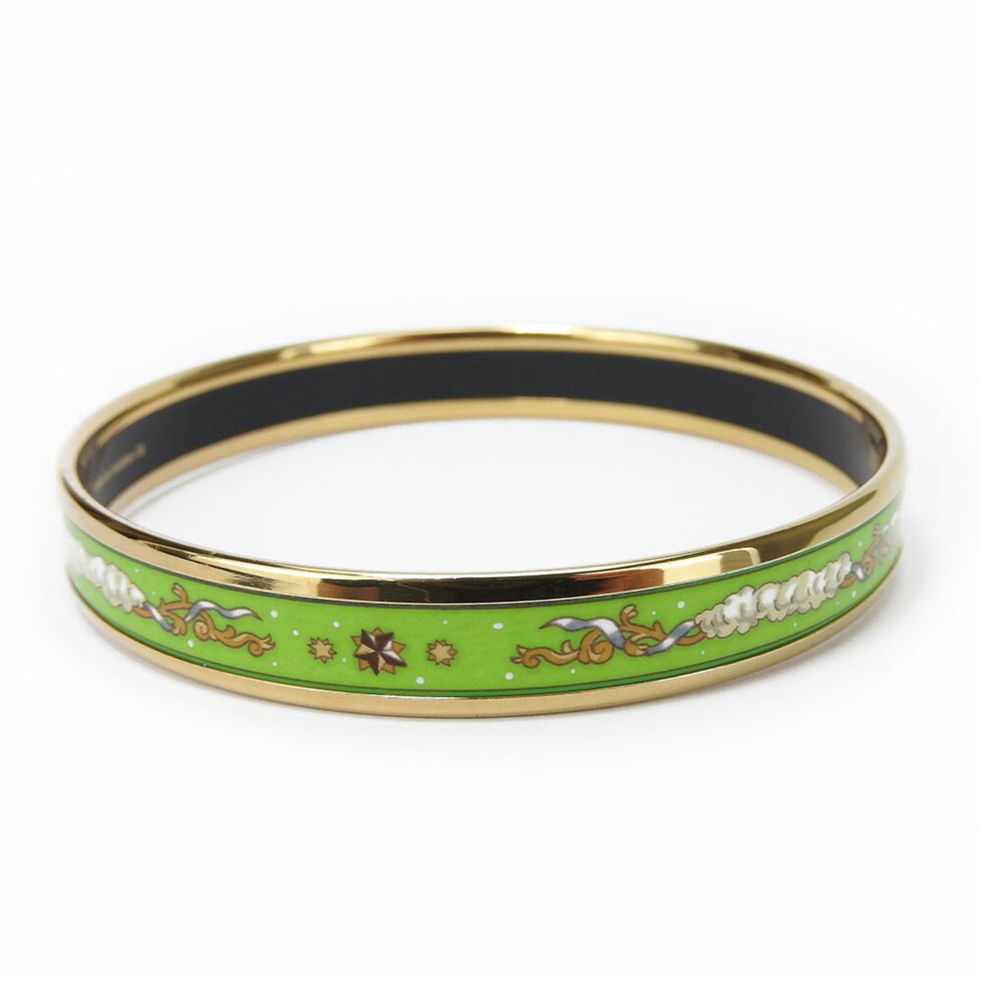 Hermes Bangle, Enamel PM, Metal, Cloisonne, Green, B Stamp, Accessory, Women's, HERMES