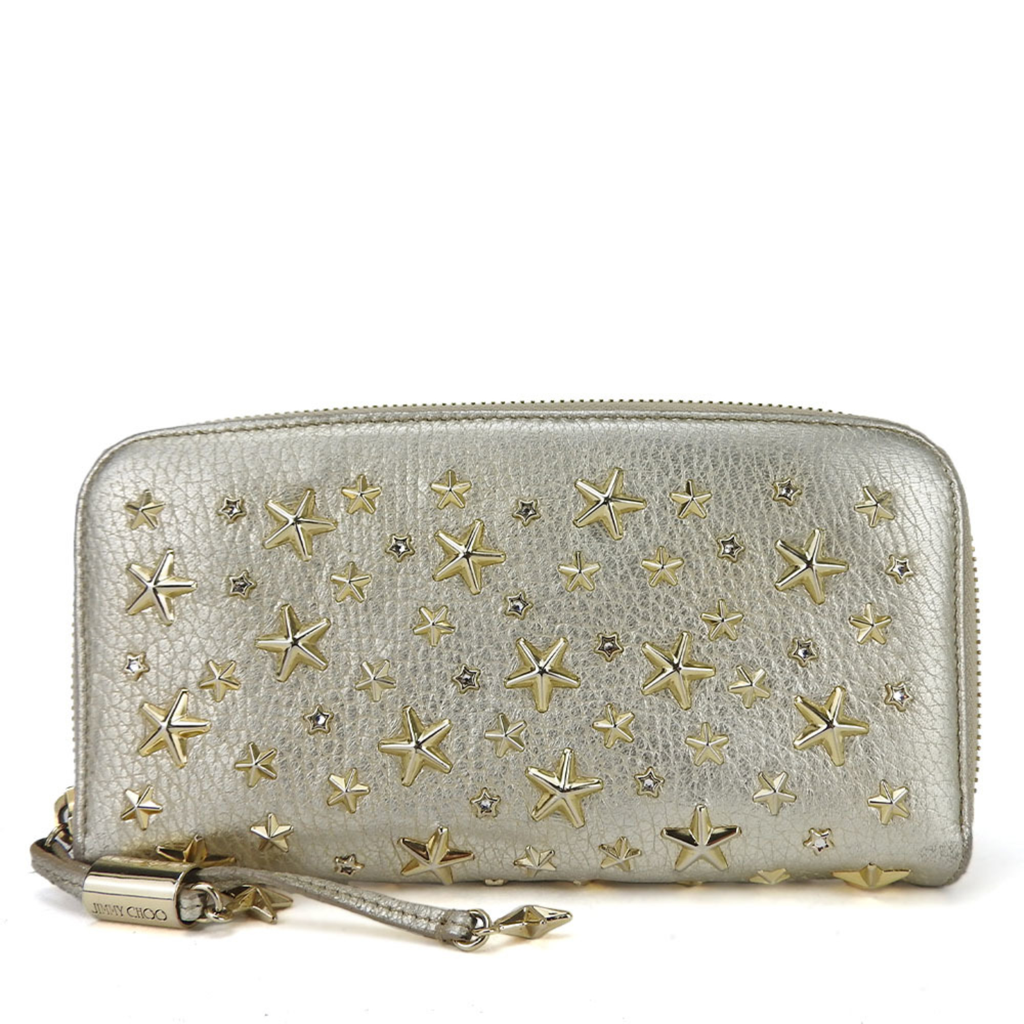 Jimmy Choo Long Wallet Leather Champagne Gold Star Studs Crystal Round Ladies JIMMY CHOO