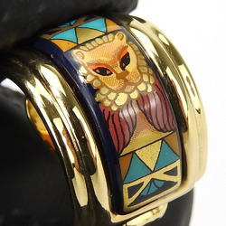 Hermes Earrings, Enamel, Metal, Cloisonne, Multicolor, Gold, Navy Blue, Lion, Women's, HERMES
