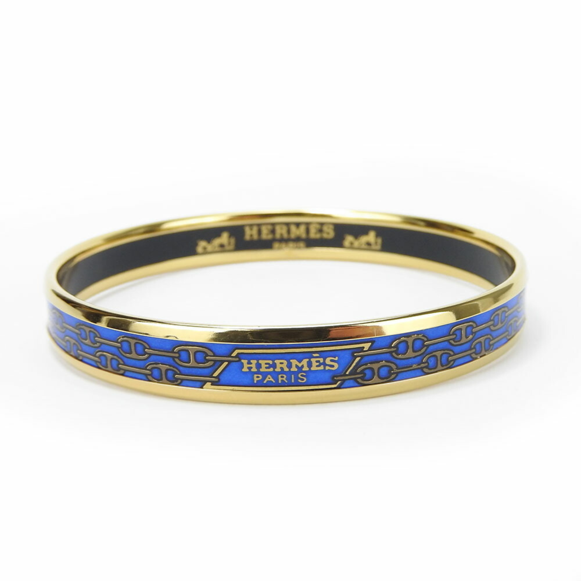 Hermes bracelet enamel metal cloisonné blue gold Chaine d'Ancre ladies HERMES