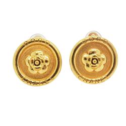 Chanel Camellia Circle Earrings GP Plated Gold 97P Women's