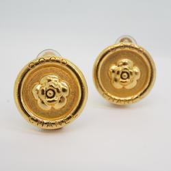 Chanel Camellia Circle Earrings GP Plated Gold 97P Women's