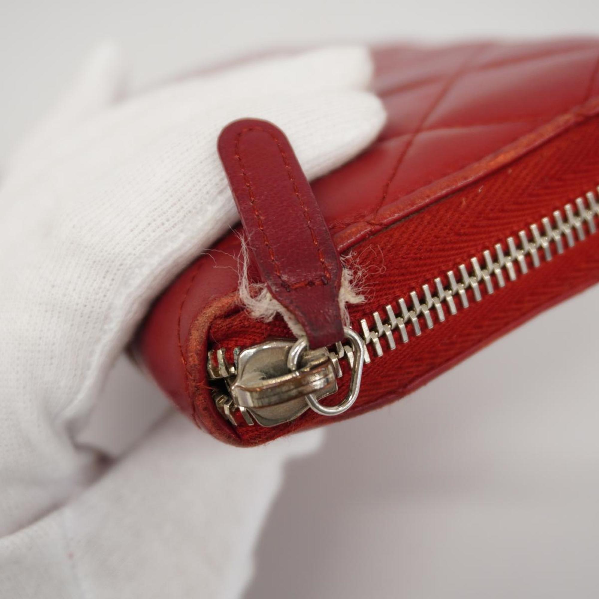 Chanel Long Wallet Matelasse Lambskin Red Women's