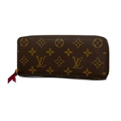 Louis Vuitton Long Wallet Monogram Portefeuille Clemence M60742 Brown Fuchsia Ladies