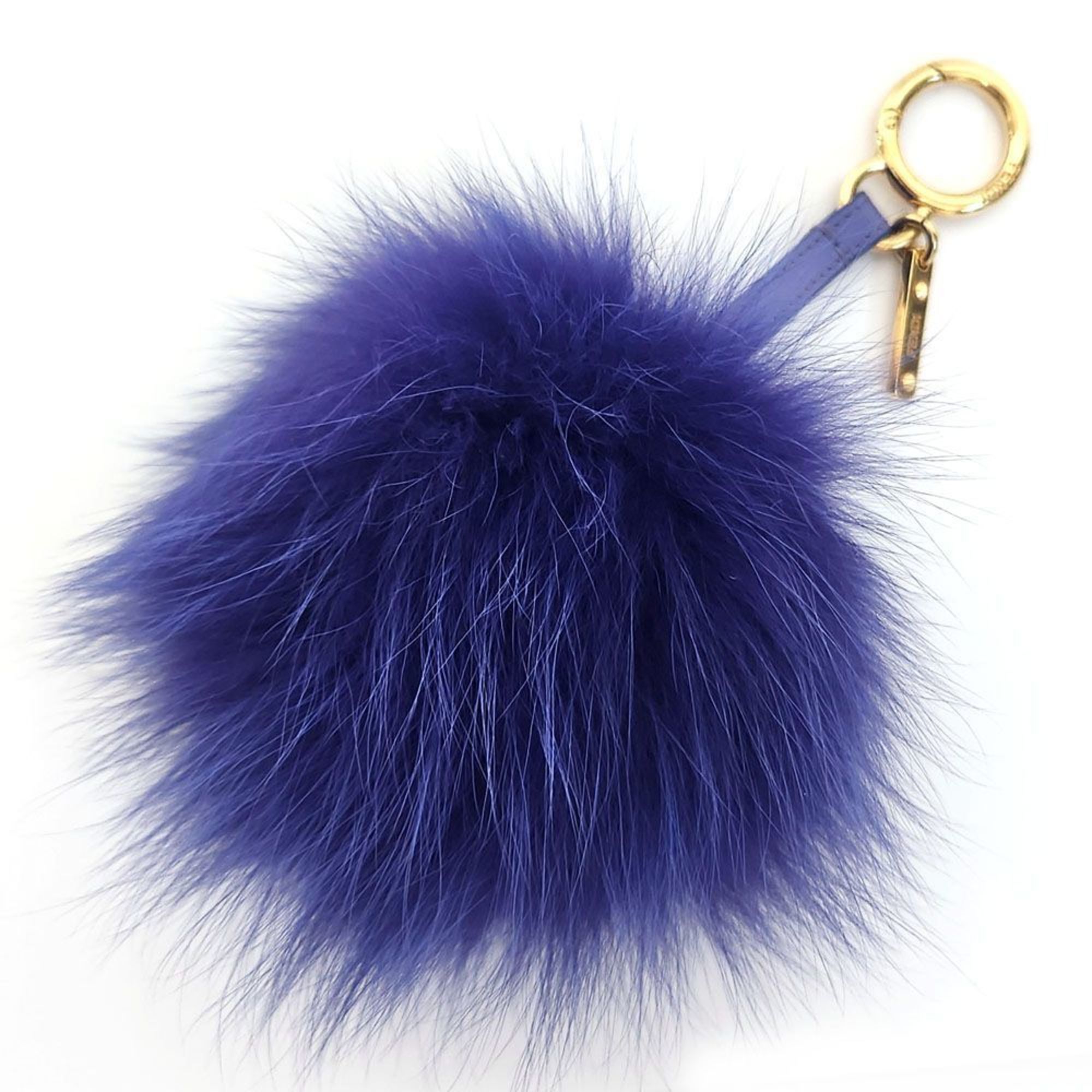 FENDI Bag Charm Keychain Pompom Purple Fur Leather Women's Bonbon
