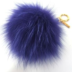 FENDI Bag Charm Keychain Pompom Purple Fur Leather Women's Bonbon