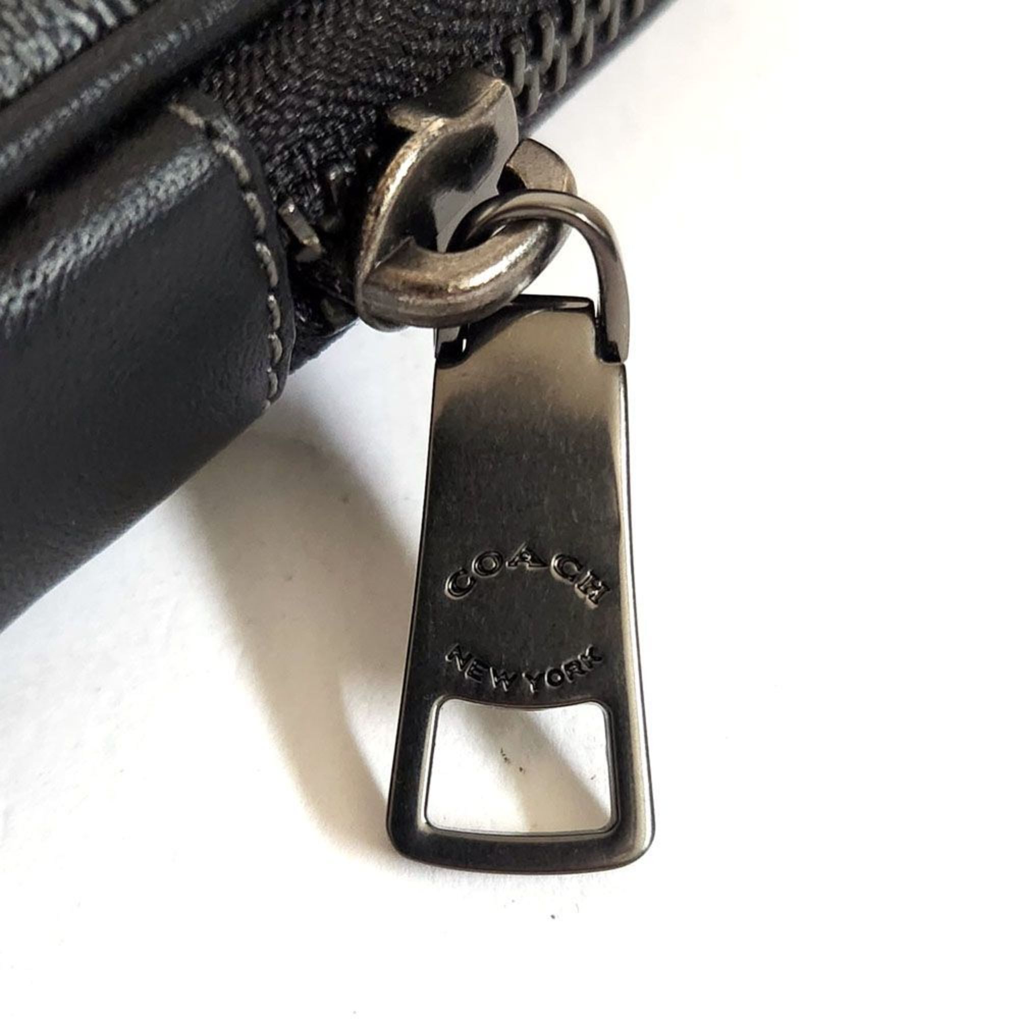 COACH Shoulder Bag Signature Aiden Zip Crossbody Phone Pouch Smartphone Gray Black Coated Canvas