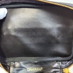 Chanel Coco Mark Bicolor Vanity Bag Black Leather Women's Makeup