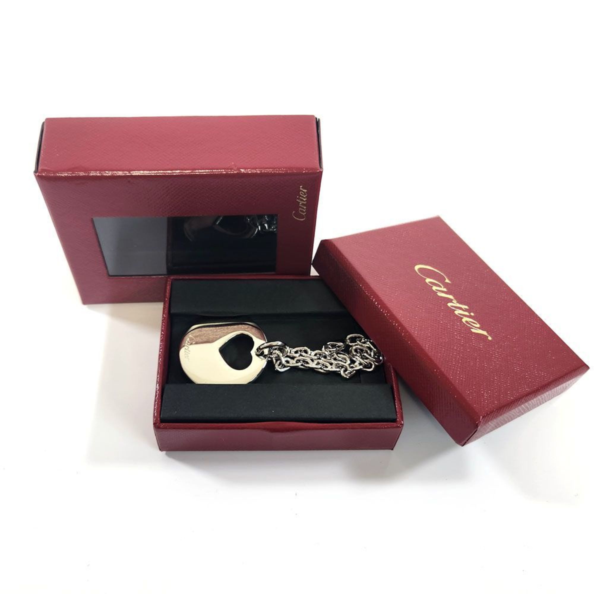 Cartier Heart Motif Bag Charm T1220240 Silver Color Metal Key Ring Holder for Women