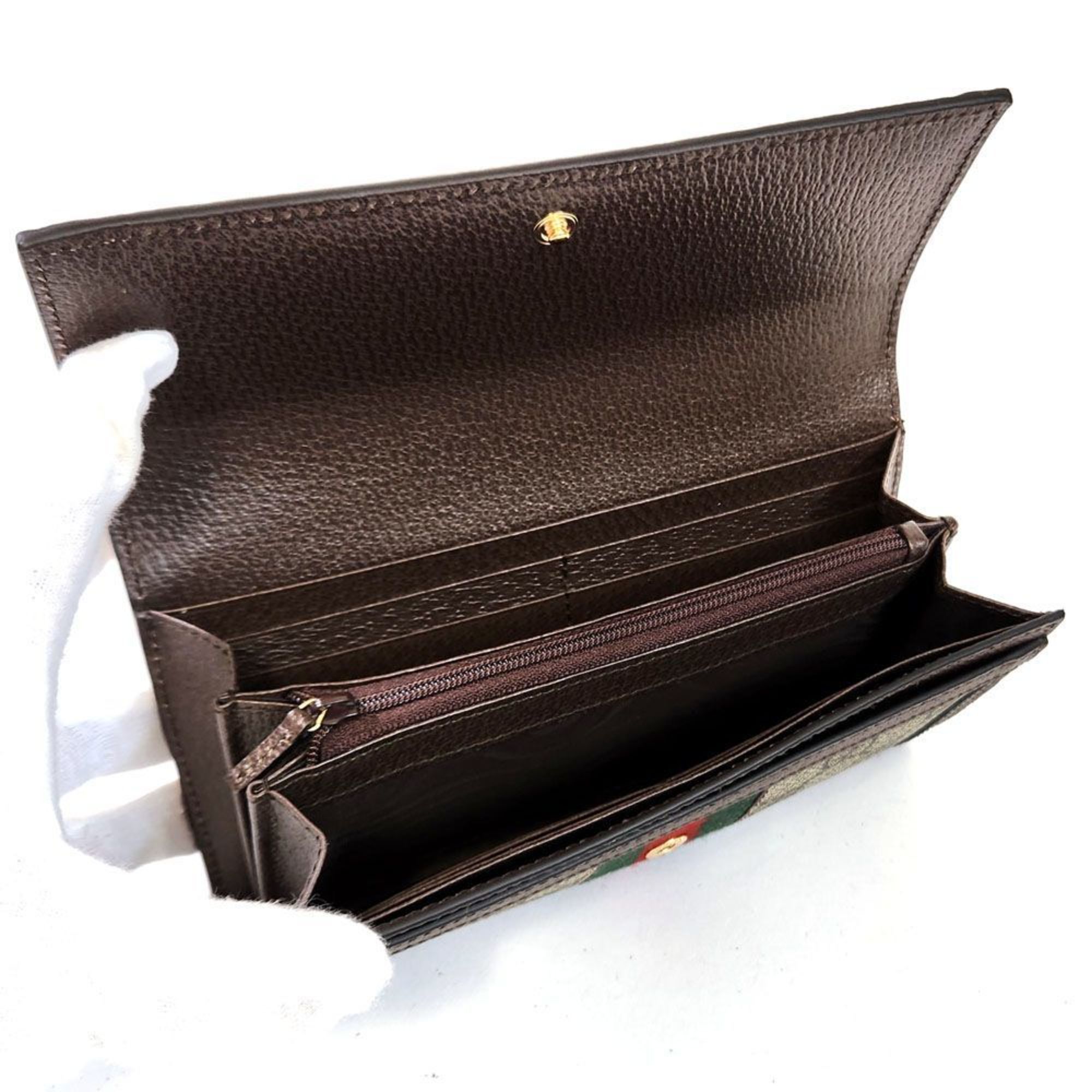 Gucci GG Supreme Ophidia Continental Wallet Bi-fold Long 523153 Men's Women's Beige Brown