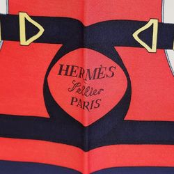 Hermes HERMES Carré 90 Golden Spur Eperon dol Scarf Bandana Large Red Navy Silk