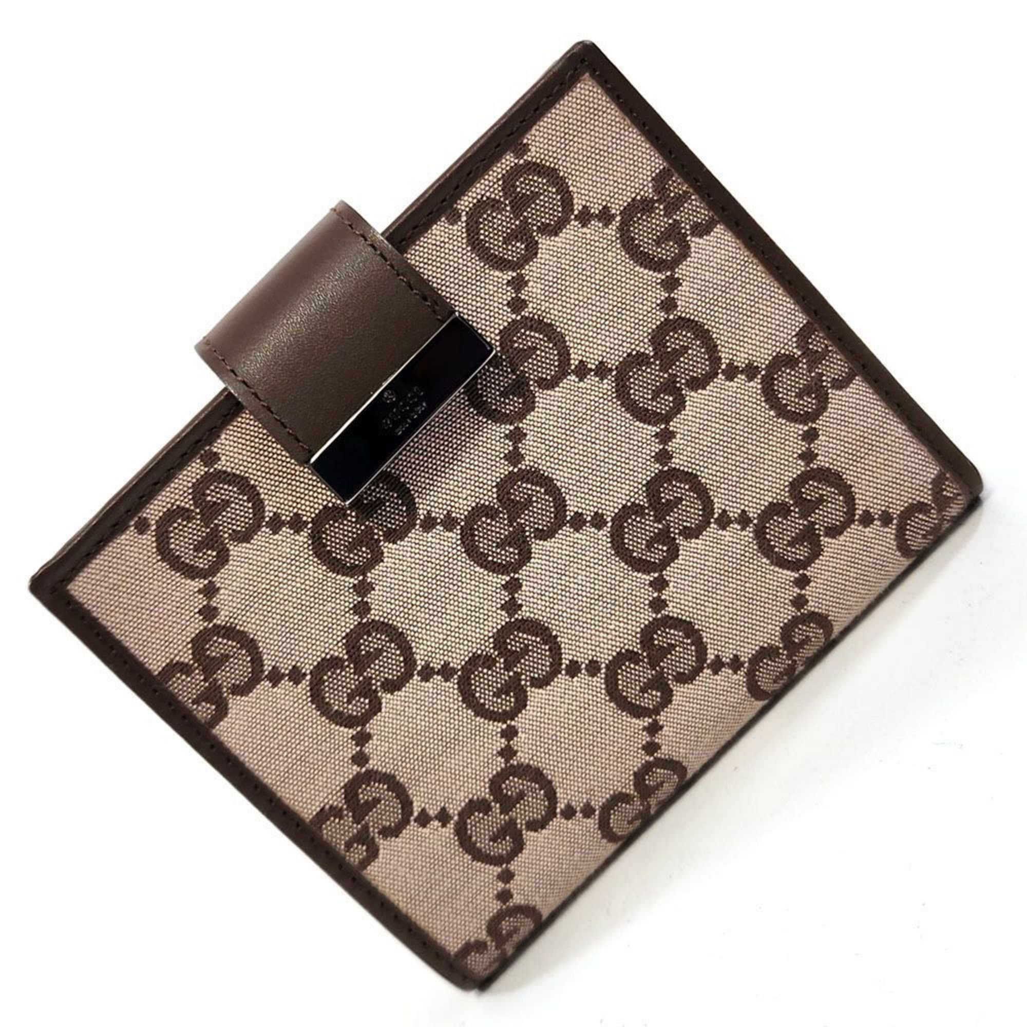 Gucci GG canvas bi-fold wallet compact for women beige brown leather